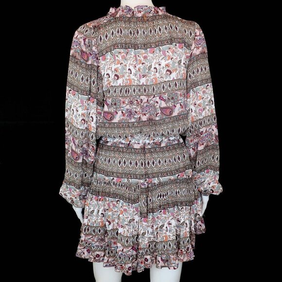 MISA Los Angeles Tassel Tie Long Sleeve Pleated Boho Lorena Mini Dress - Picture 5 of 7